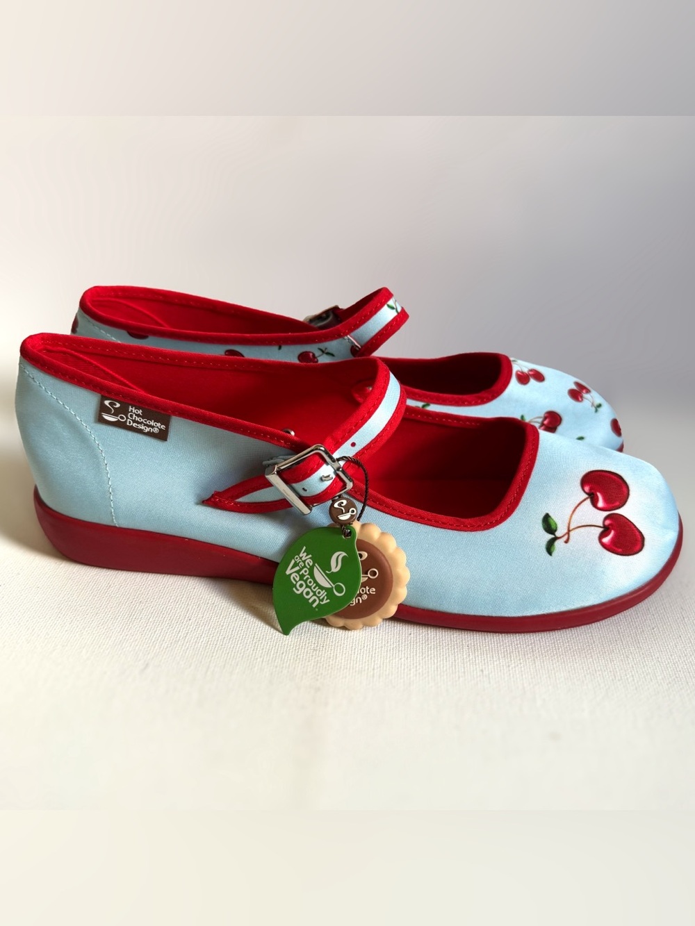 NWT Hot Chocolate Design Blue Chocolaticas Cherry Mary Jane Flats 8 Rockabilly